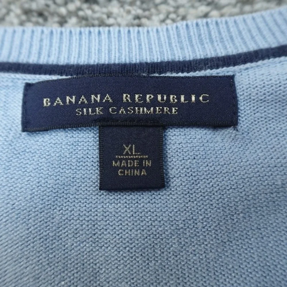 Banana‎ Republic Sweater Mens XL Blue Silk Cashmere V Neck Pullover Knit Preppy